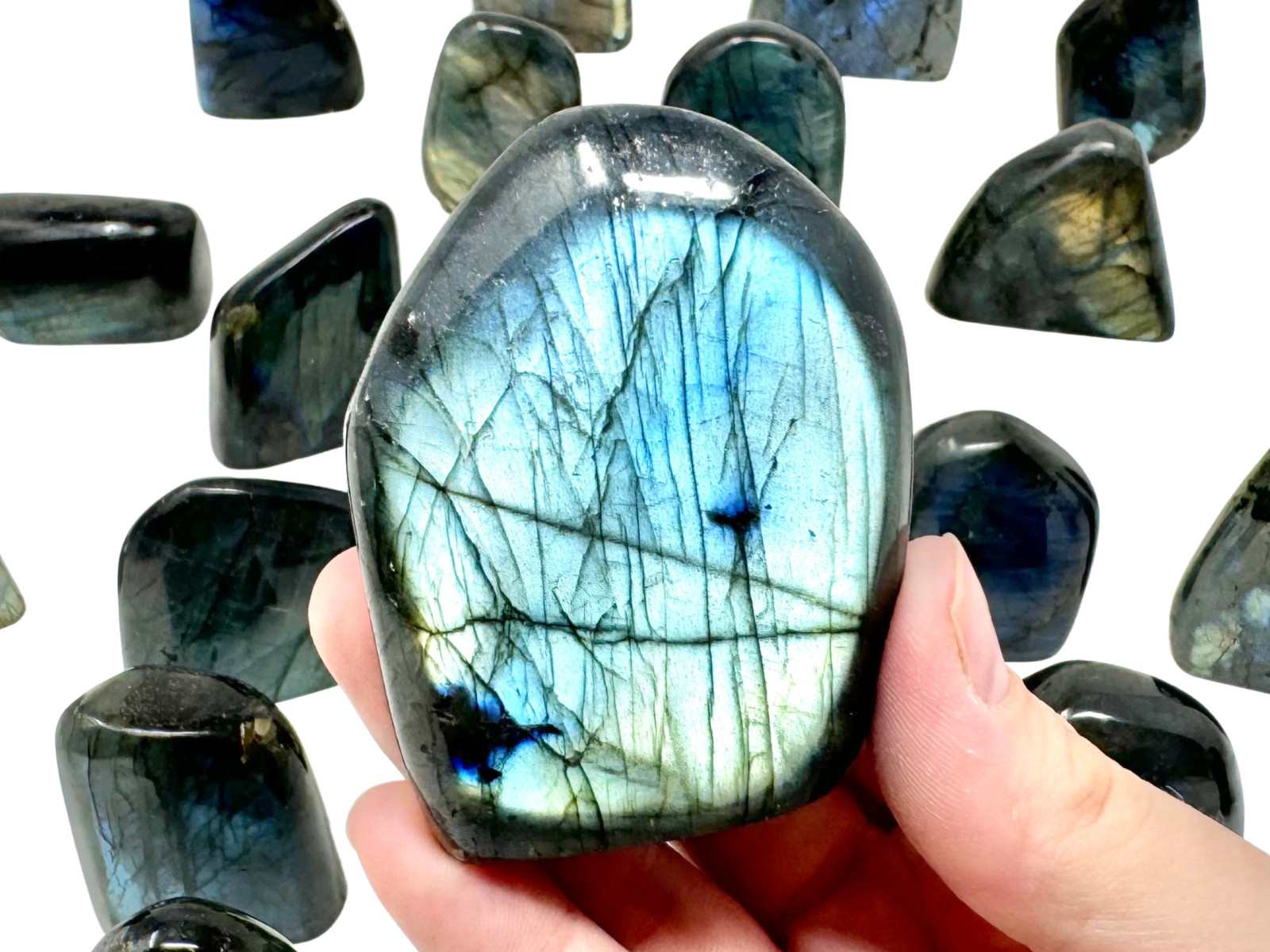 Polished Labradorite Freeform, 3 – 4 oz Flashy Labradorite Crystals (Home Decor)
