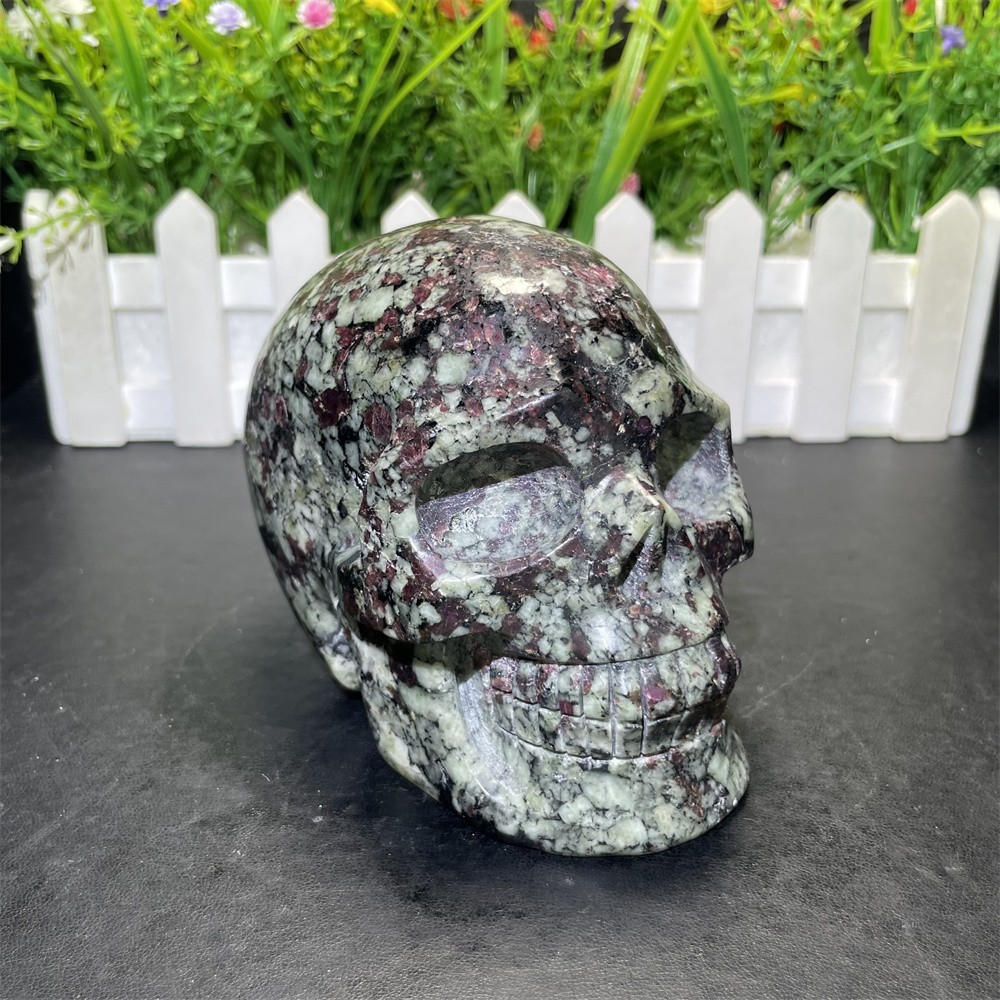 2.6LB 4.3″ Natural A++ Eudialyte Skull Carving Crystal Quartz Mineral UV Reiki