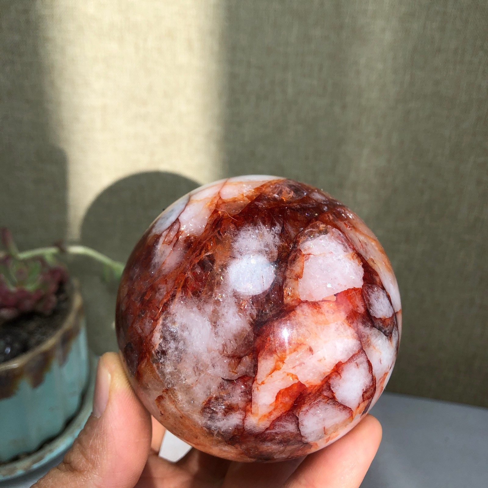 69mm Natural Red gum flower Crystal gemstone sphere ball Specimen 497g A3099