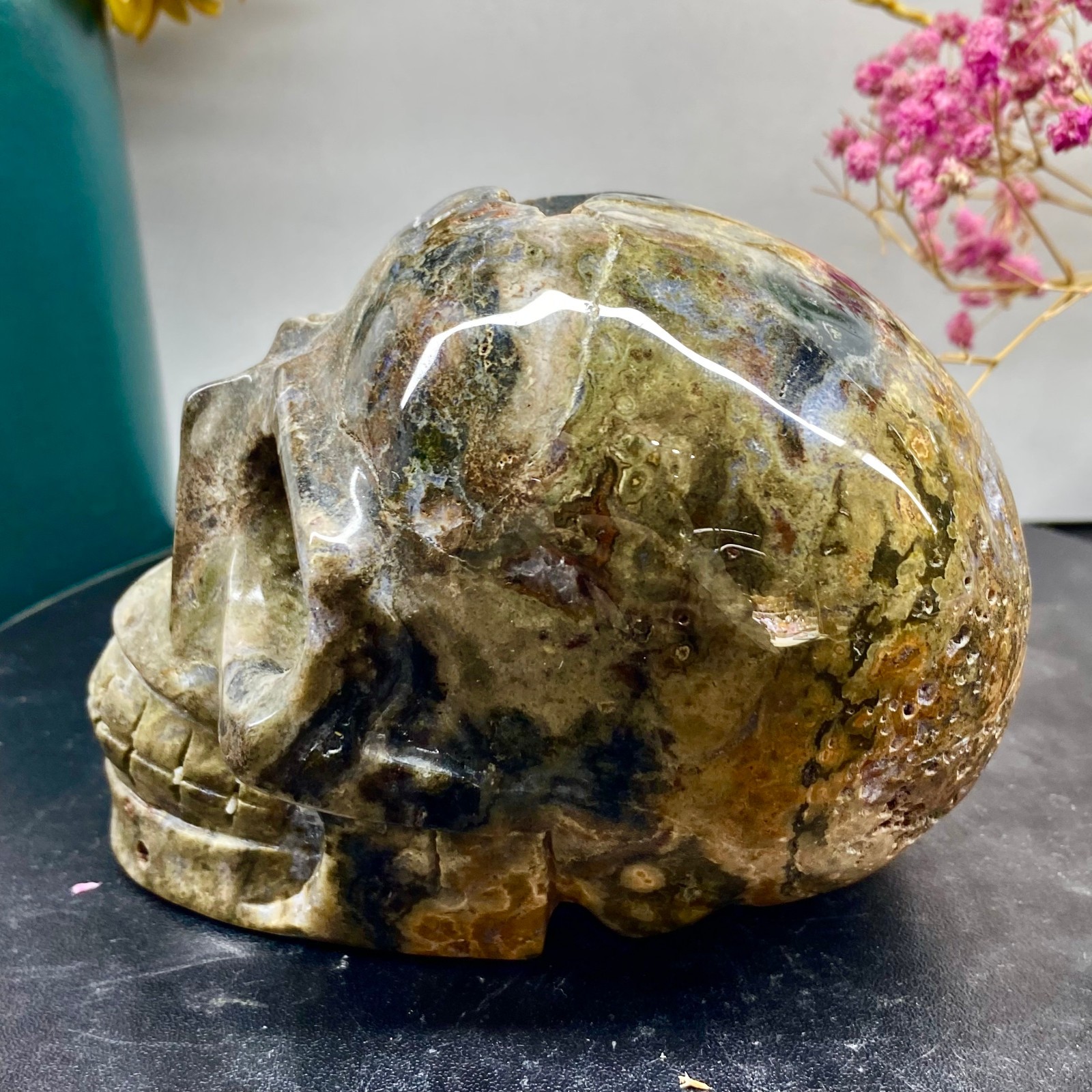 2.55LB Natural ocean jade hand carved skull collection