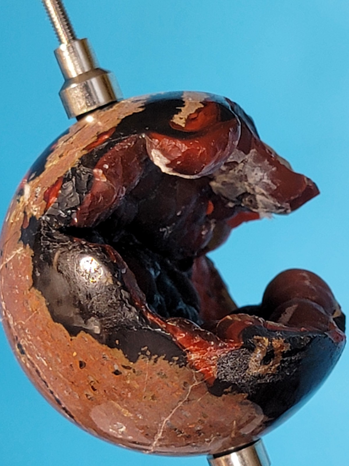 93G Natural Volcanic Red Agate QUARTZ Crystal Sphere and Aluminum Display Stand