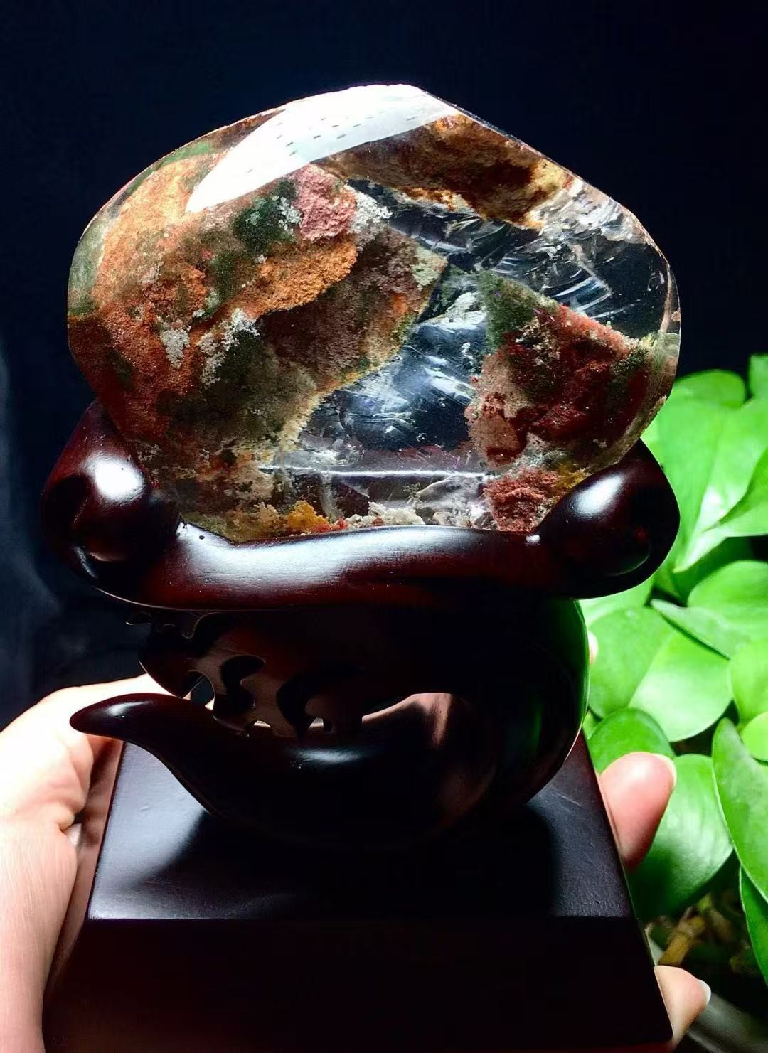 Natural rainbow garden Quartz mineral ghost Crystal specimen Healing+stand