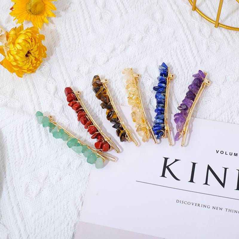 Natural Quartz Braided Hair Clip Crystal Crushed Stone Bobby Pins Headwear Decor