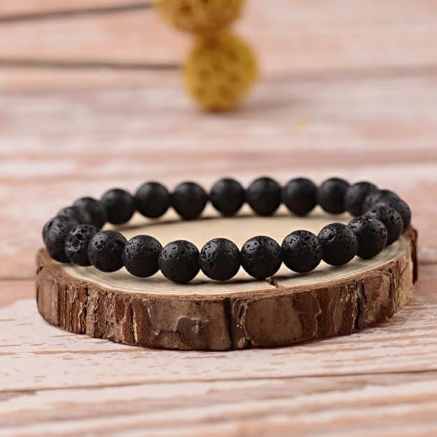 Lava 8mm Natural Beads Bracelet For Men Women pack of 2