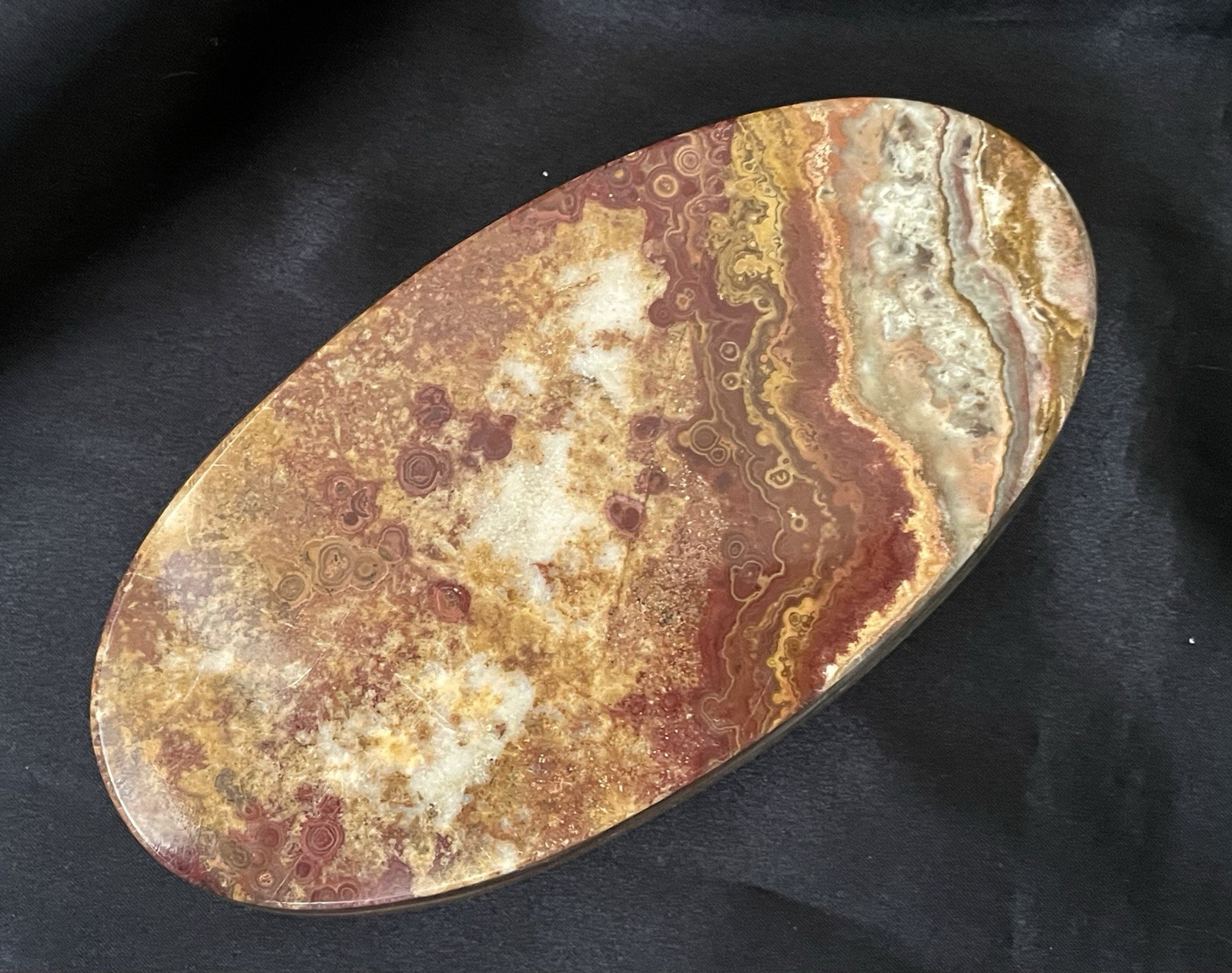 Carved And Polished Stone Dish Crazy Lace Agate Oval Jewelry Dish Cufflinks Tray