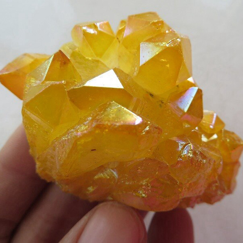 Natural Angel Aura Yellow Energy Titanium Stone Quartz Crystal Cluster Specimen