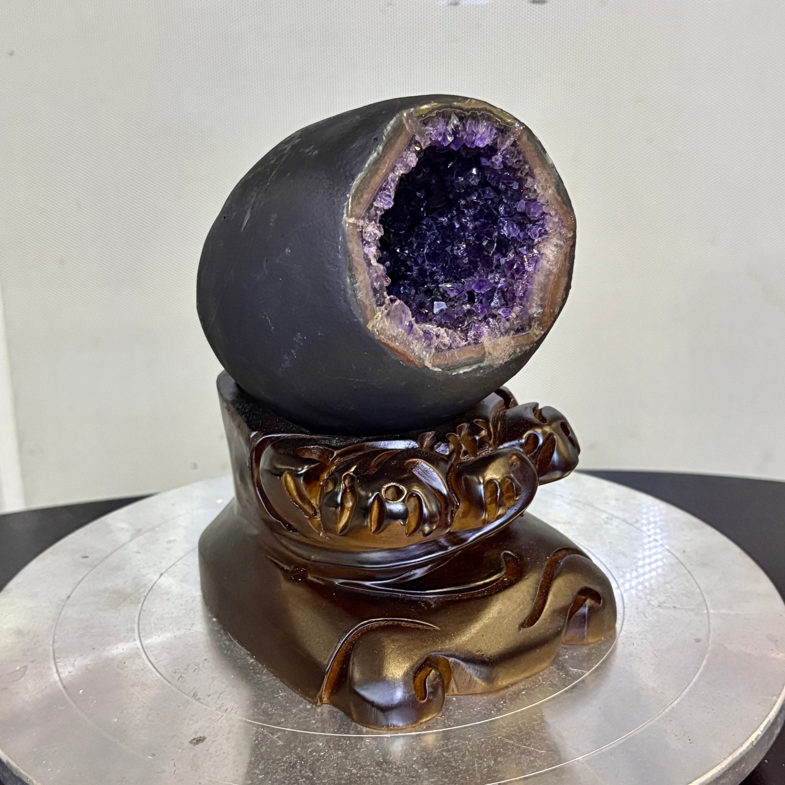 5.6LB Natural uruguay amethyst geode quartz money bag crystal +stand