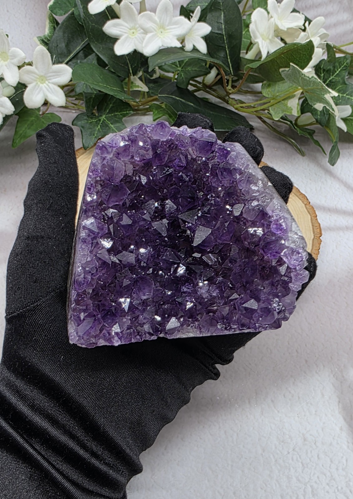 Natural Uruguay Amethyst Geode Purple Crystal with Agate Banding Free Standing