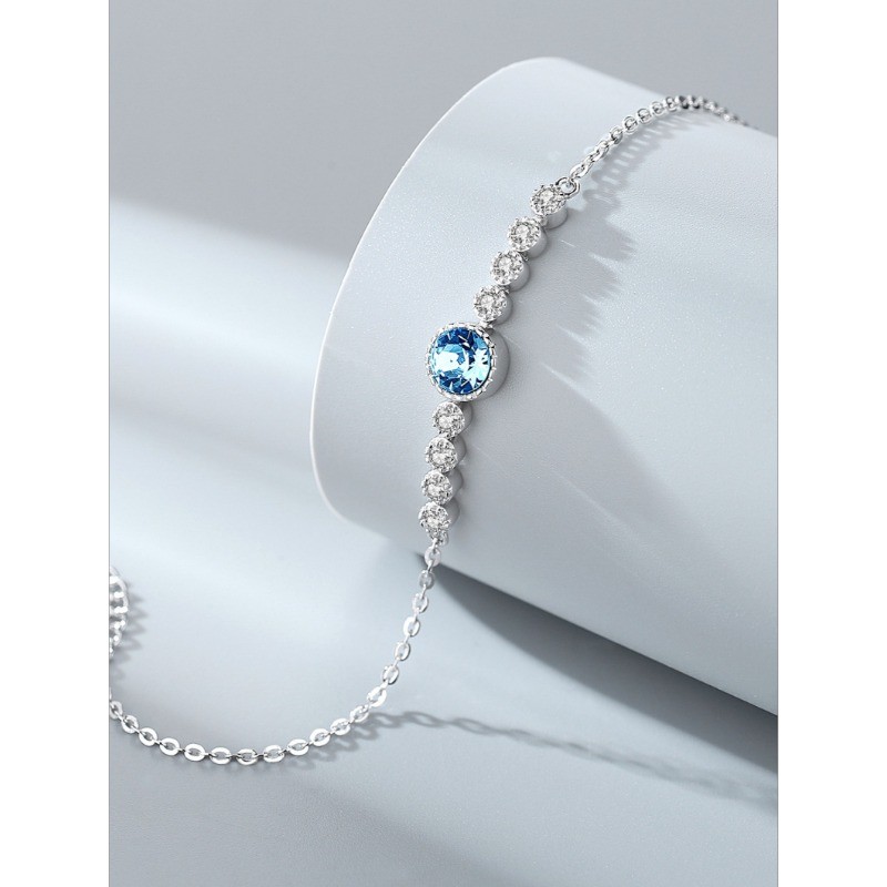 Elegant Ocean Heart Crystal Beaded Bracelet 925 Sterling Silver Ladies Ornament