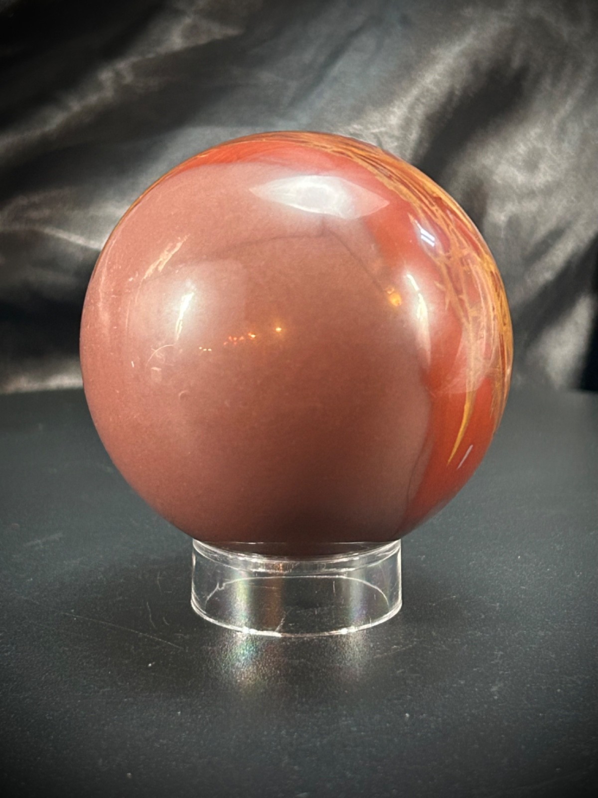 2.49″ Red Noreena Jasper Sphere With Acrylic Stand 12.3oz (350 grams)
