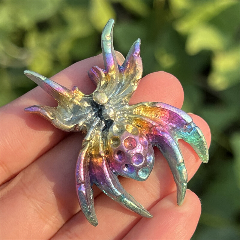 2″ Natural Rainbow Ore Quartz Carved Spider skull Crystal Healing Random 1pc