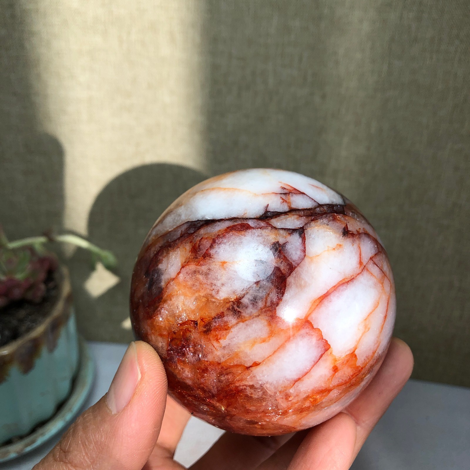 69mm Natural Red gum flower Crystal gemstone sphere ball Specimen 497g A3099