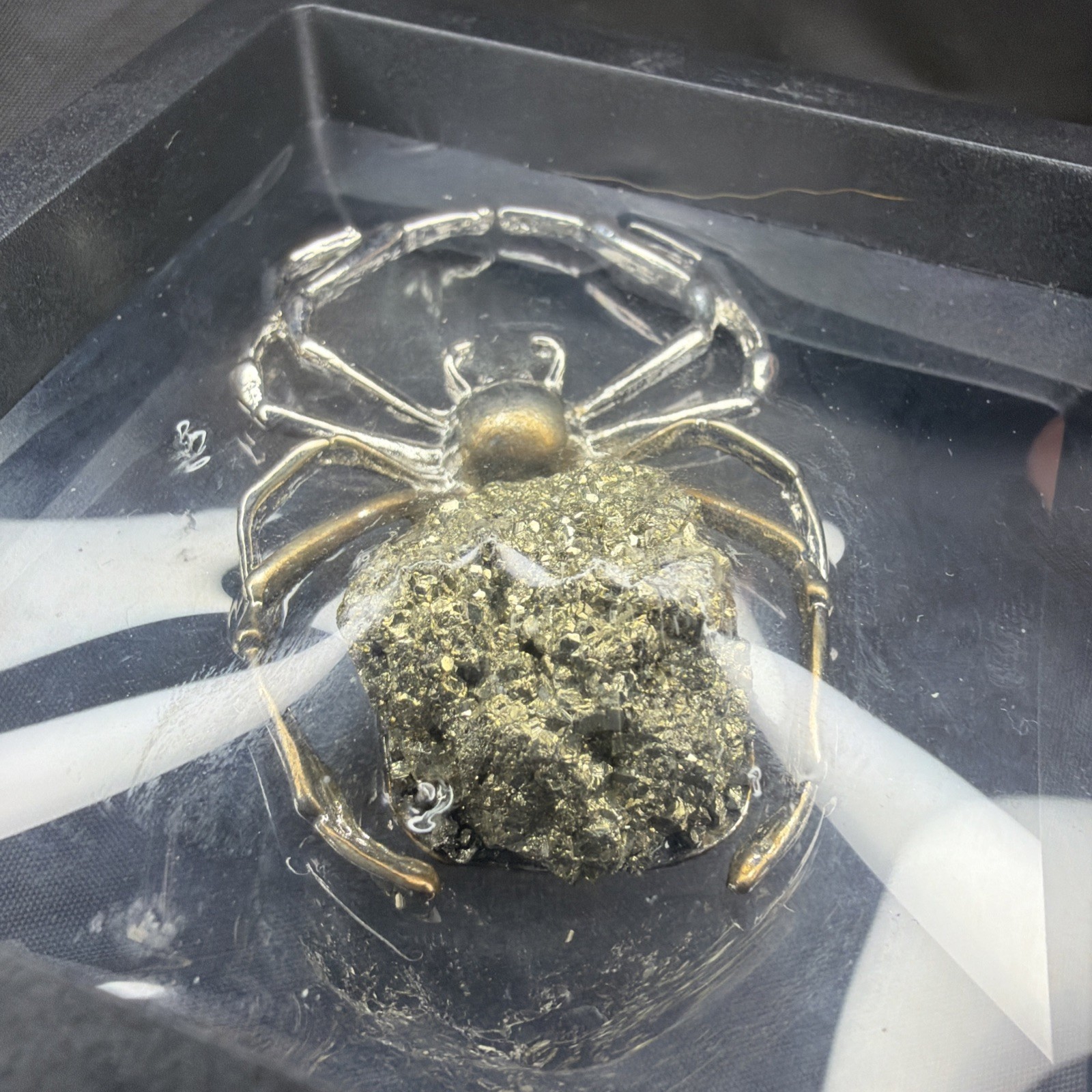 Natural Pyrite Spider Shadow Box Display – Fool’s Gold Mineral Decor