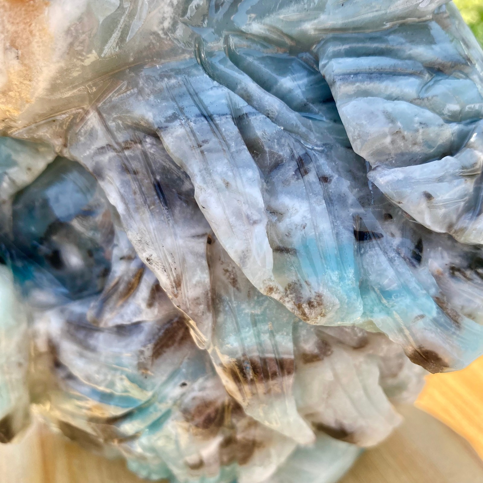7LB Natural Blue Vein Stone Phoenix Carving, Home Decoration