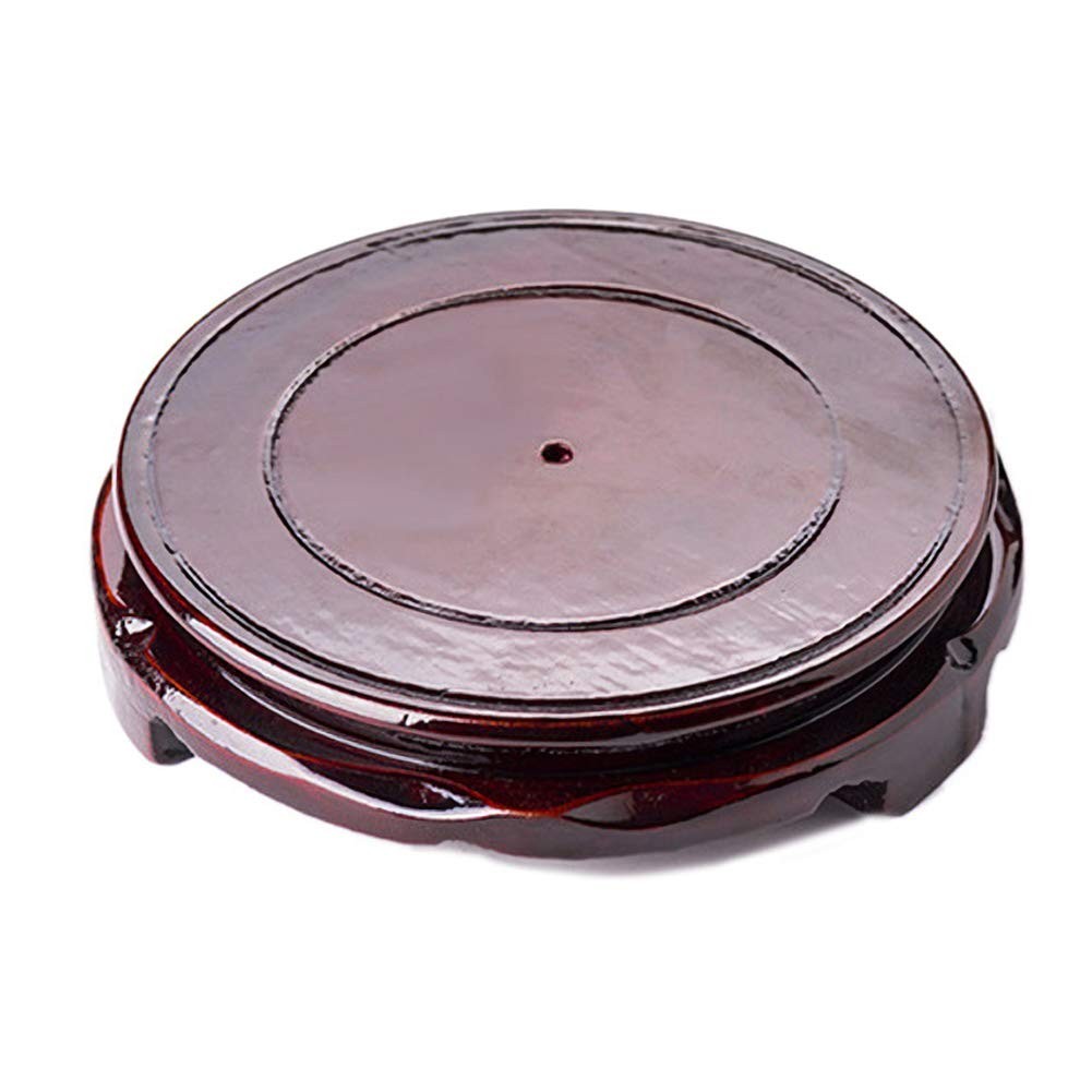 Brown Wood Oriental Style Round Veneer Base for Vase Lamp Teapot, Rotatable S…