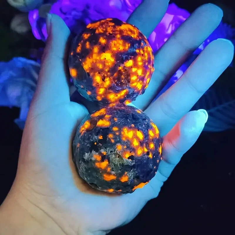 Natural Yooperlite Moon Sphere Crystal 50mm+ UV Reactive Gem Mineral Healing