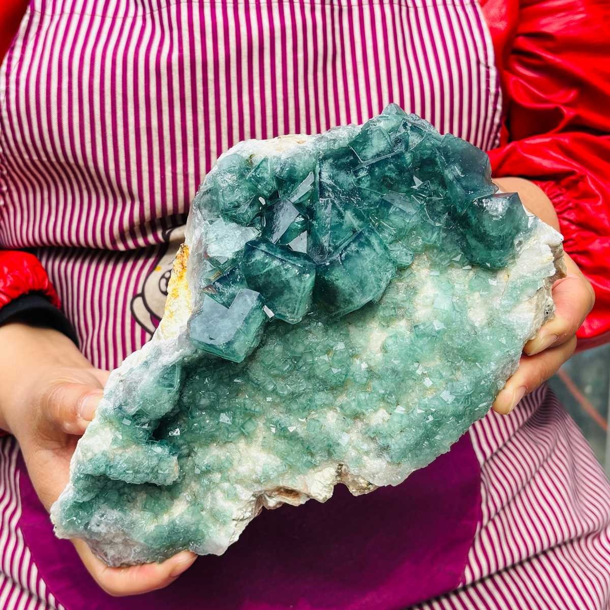 5.25LB NATURAL Green Cube FLUORITE Quartz Crystal Cluster Mineral Specimen
