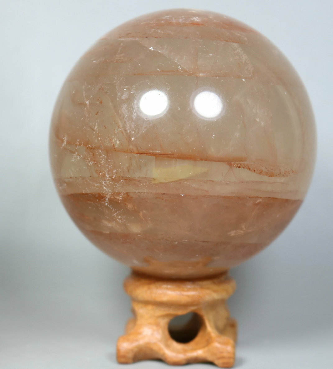 Natural RED FIRE QUARTZ Hematoid Crystal PHANTOM MULTI INCLUSIONS Sphere +Stand