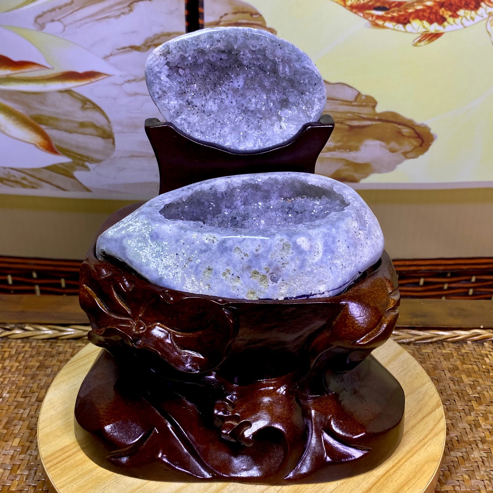5.15LB Natural Amethyst Geode Quartz Crystal Cornucopia Mineral Specimen +Stand