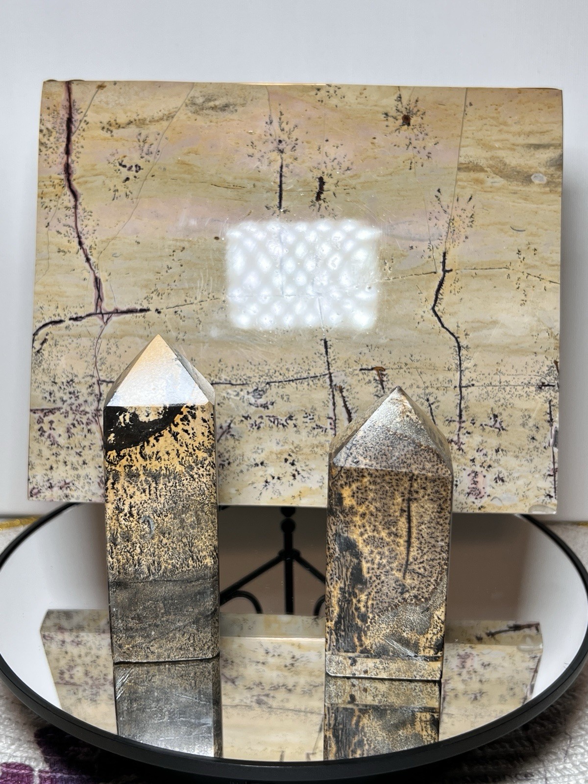 Picture Jasper 3 Piece Set – 2 Towers & Slab w/holder – Measurements In Photos