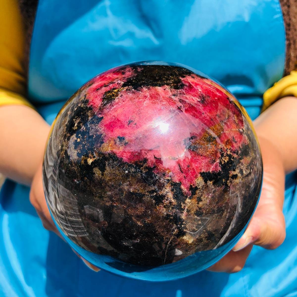 5.78LB Natural Rhodonite Crystal Sphere Pink Black Healing Gem Stone 4801