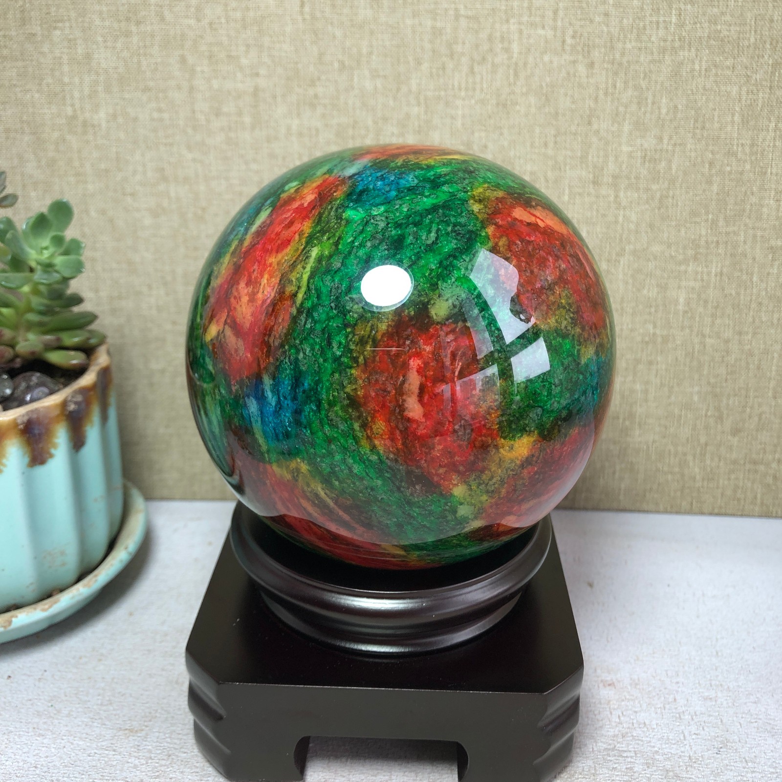 Natural “Seven Colors Jade” sphere flat bottom specimen Taiwan China 99mm A4579