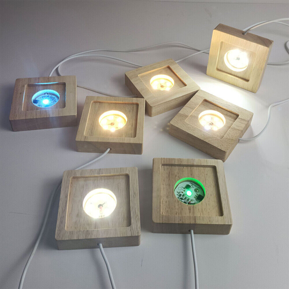 2x Adjustable LED Light Display Base Wooden Lighted Base Stand for Laser Crystal