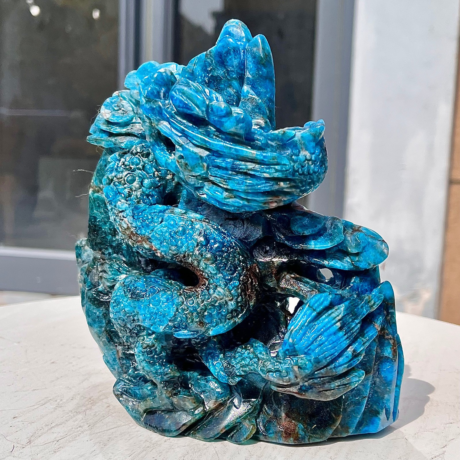 3.57LB Natural blue lithium gray shaped pattern hand carved and healed