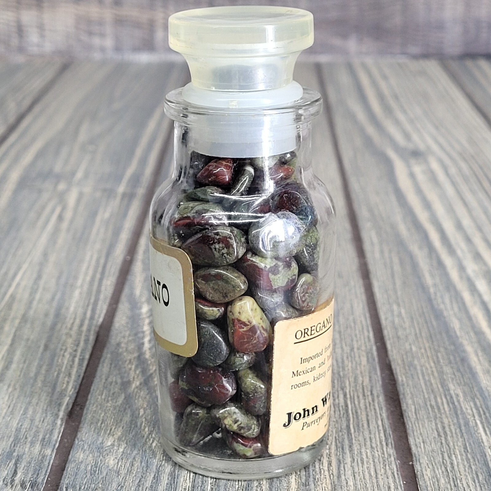 Dragon Blood Jasper 1/4lb Stone Tumbles in Vintage Apothecary Glass Jar Wagner