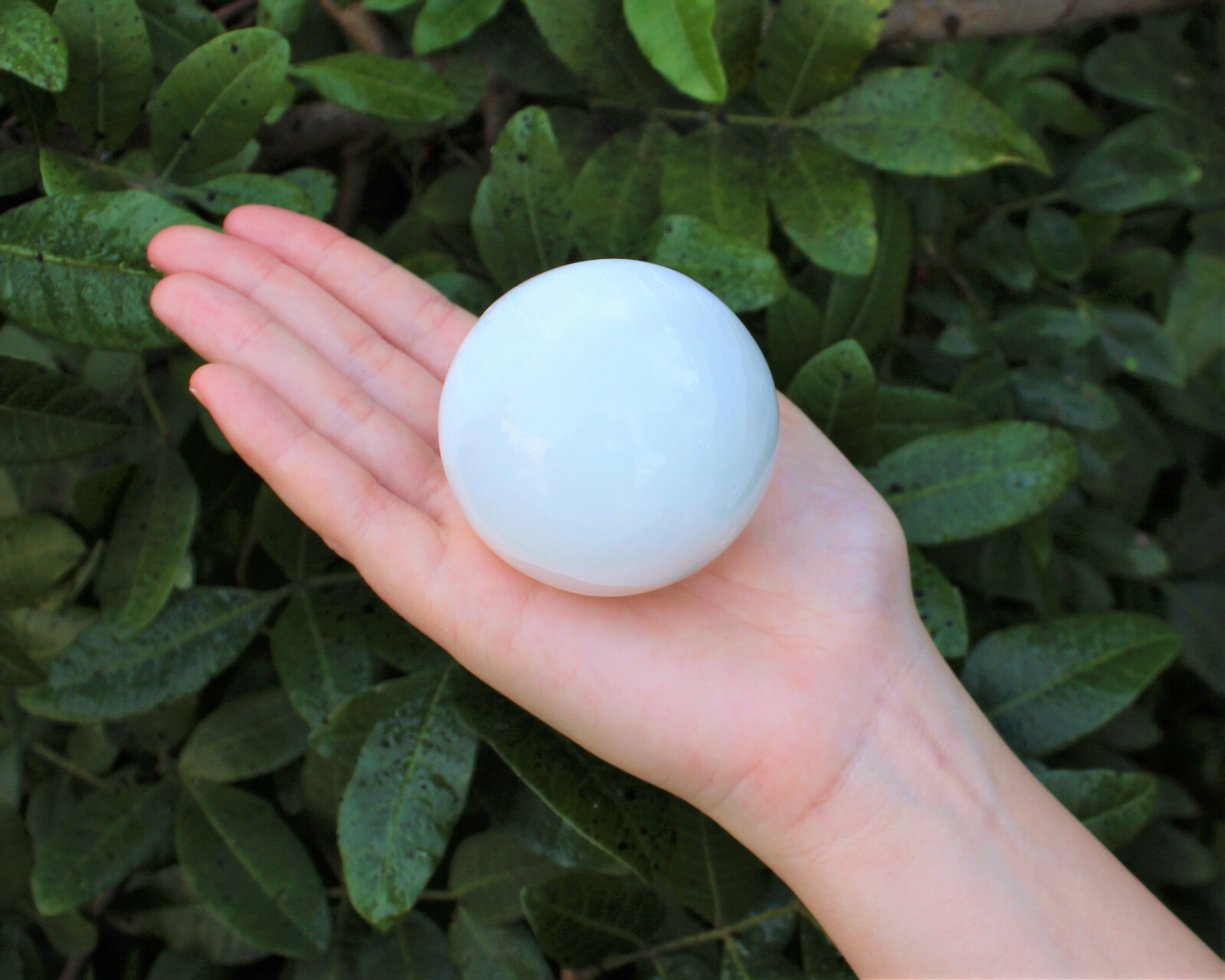 Selenite Crystal Sphere + Stand, LARGE 60 mm (Polished Selenite Crystal Healing)