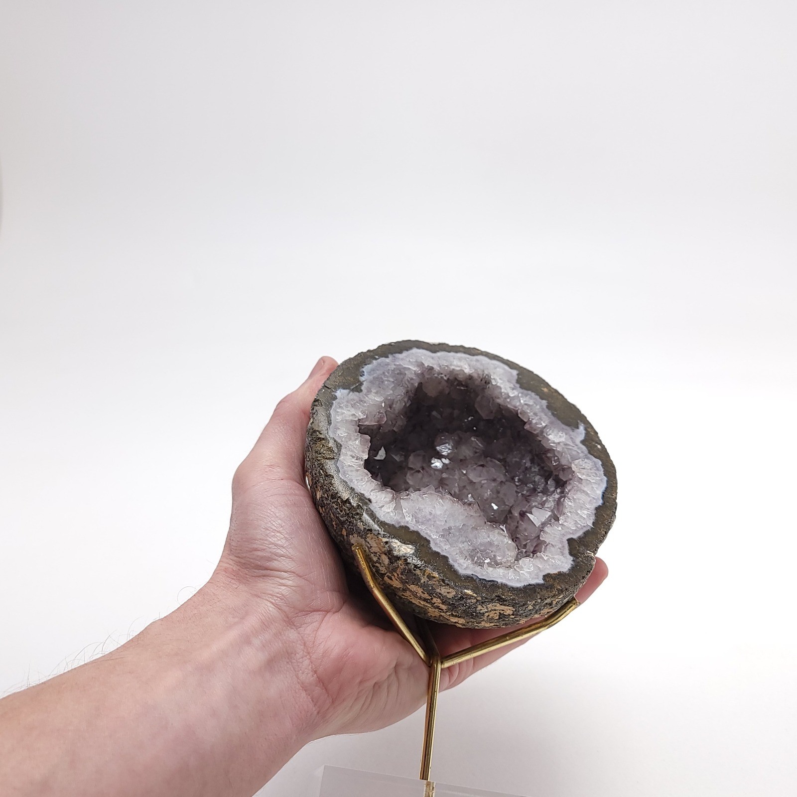 Large Coconut Geode Purple Amethyst Metal Stand Lucite Pedestal Base MCM Decor
