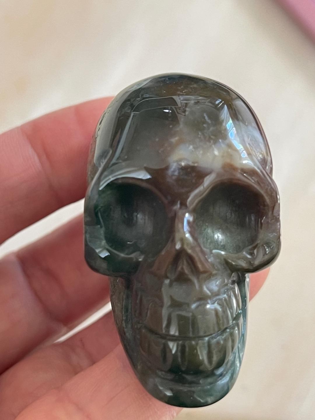 2.0″ Natural green Agate Carved Crystal Skull, Crystal Healing #5113