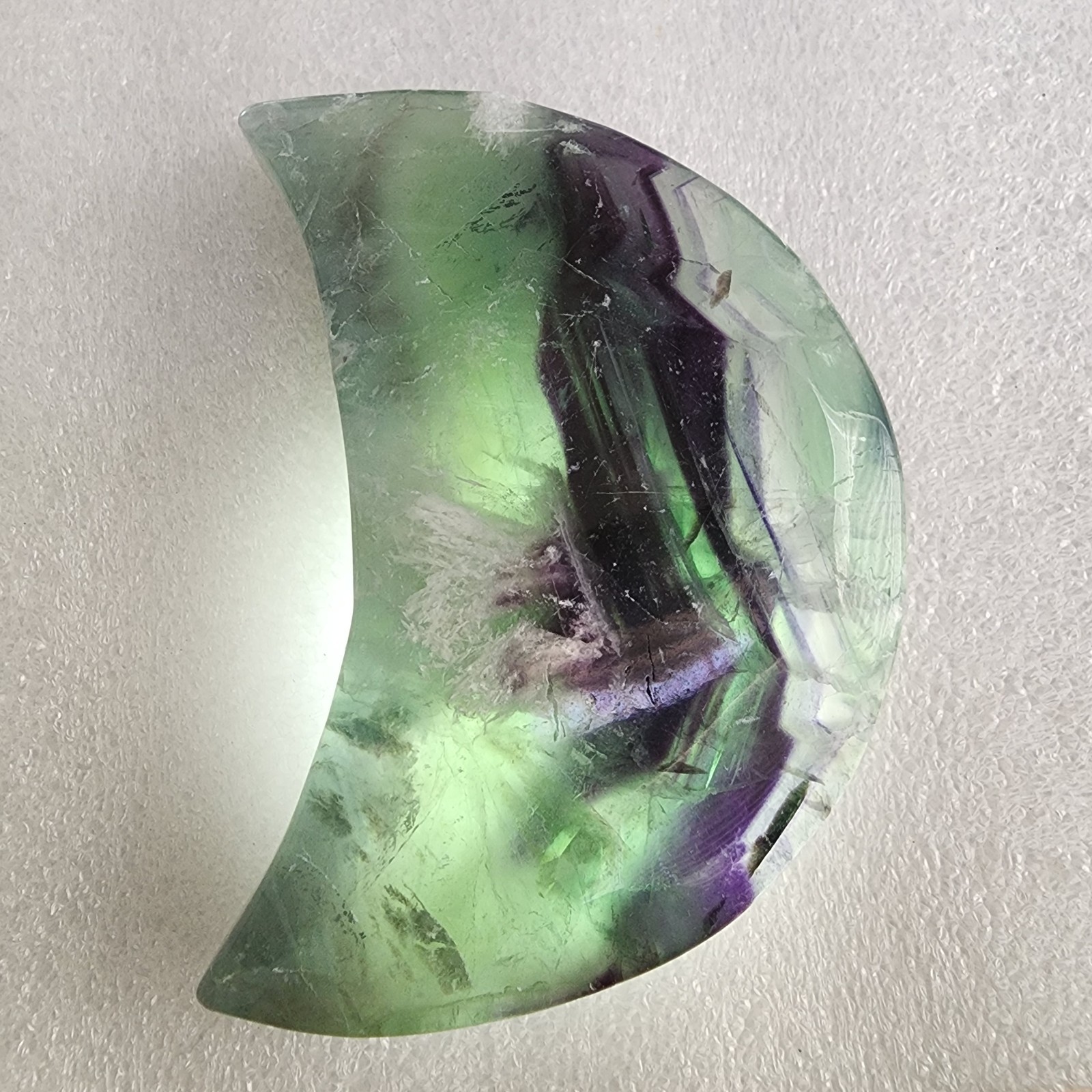 Natural Polished Feather Fluorite Moon 3.75″ – USA