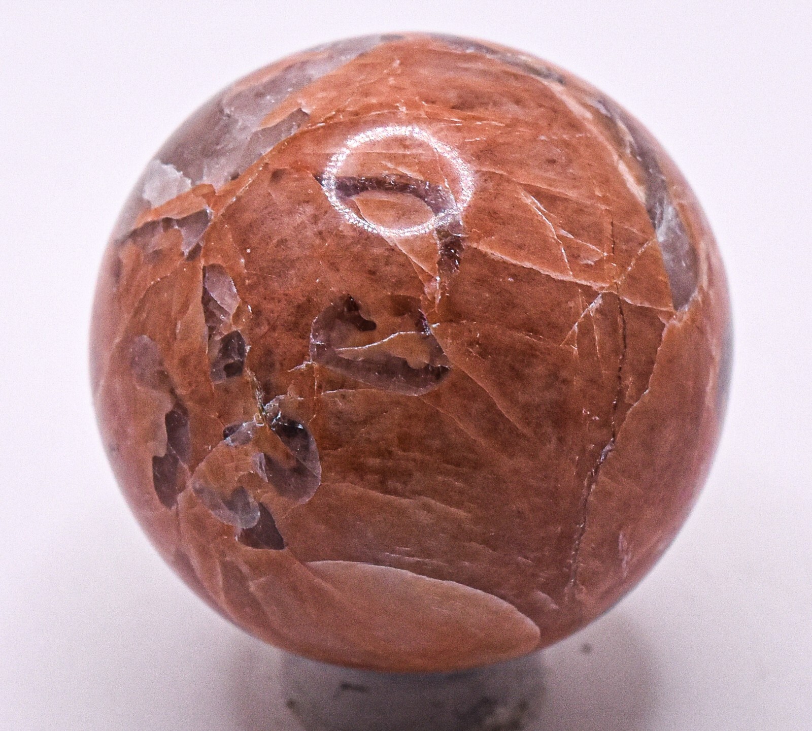 36mm Peach Moonstone w/ Quartz Sphere Polished Feldspar Crystal Mineral – India