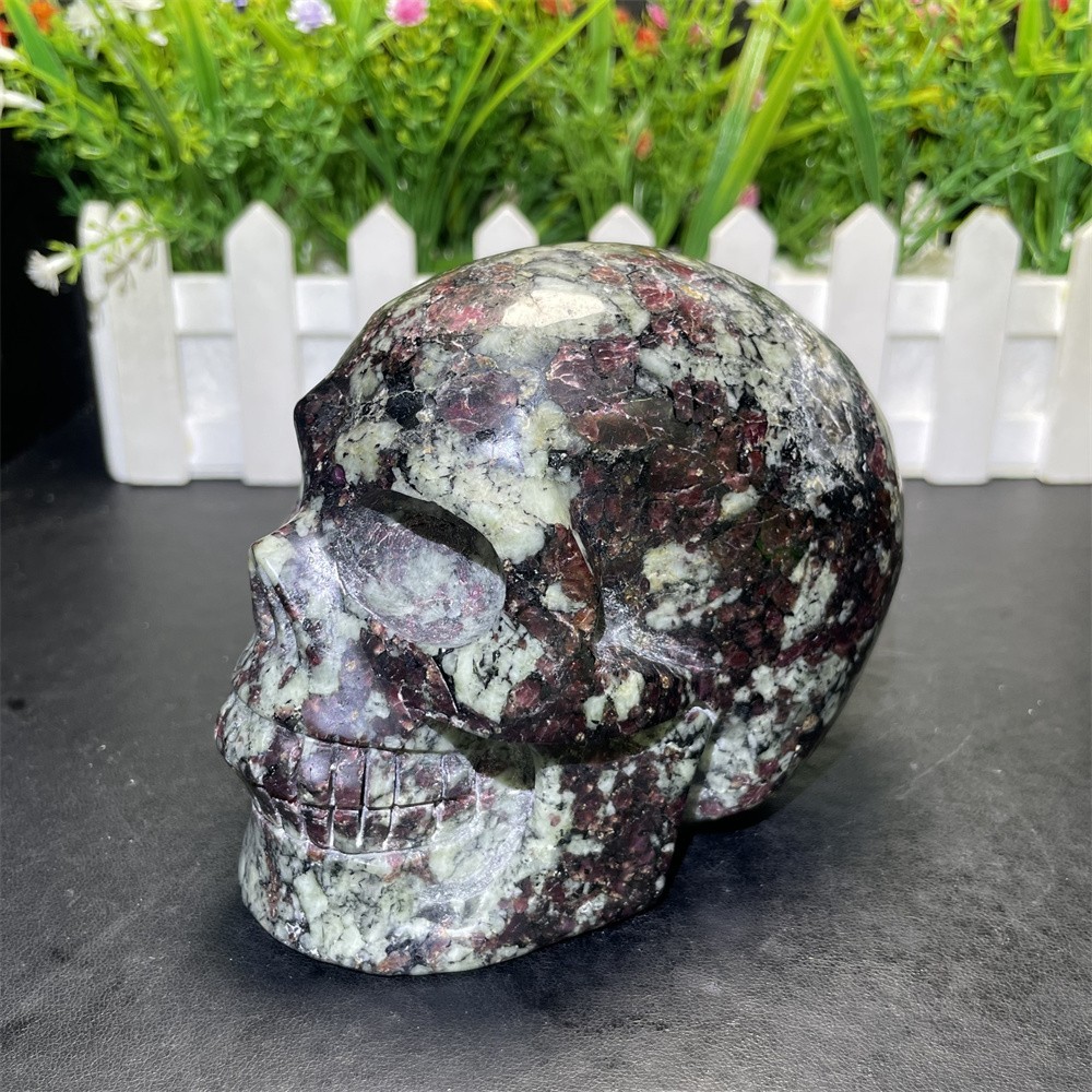2.6LB 4.3″ Natural A++ Eudialyte Skull Carving Crystal Quartz Mineral UV Reiki