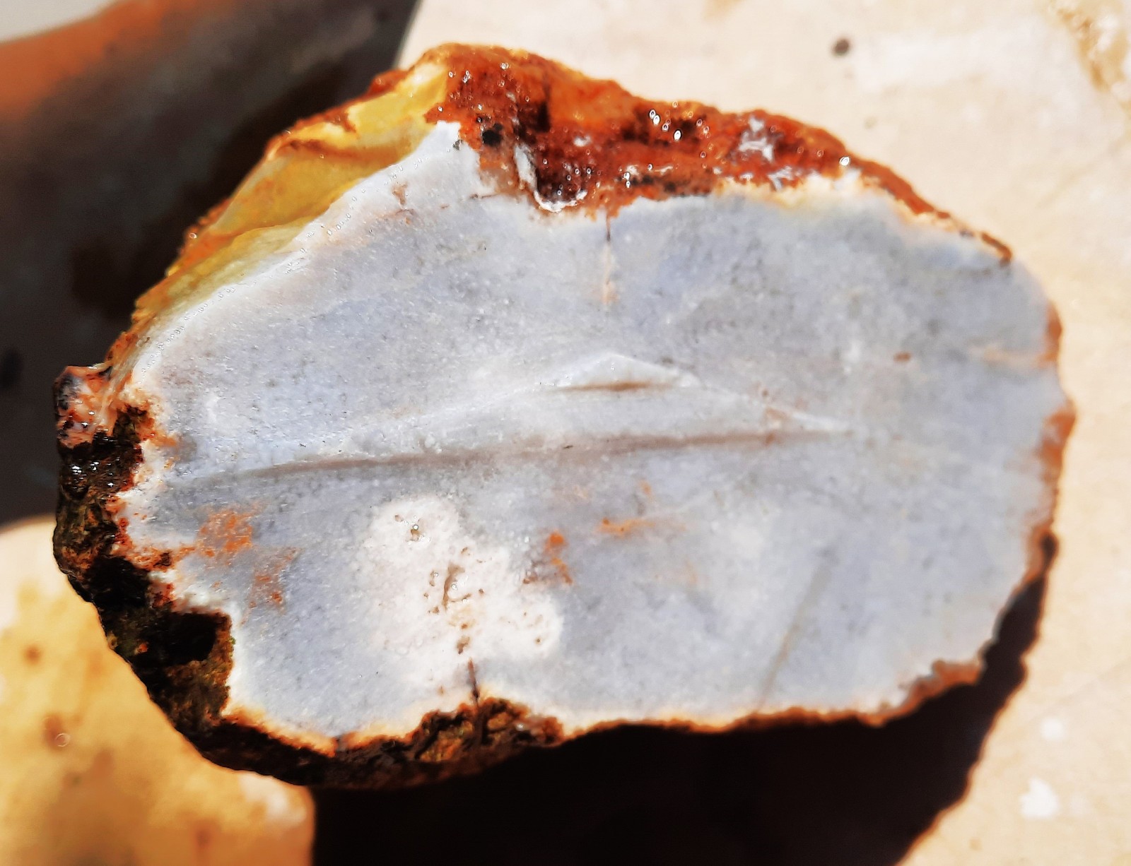 648 Grams of Southern Kentucky Light Blue Chalcedony. face is 3X2.5″