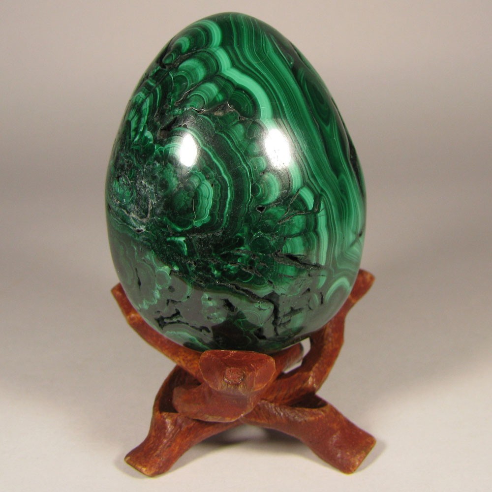 2.3″ MALACHITE Egg Polished Gemstone Sphere w/ Stand – Congo, Africa