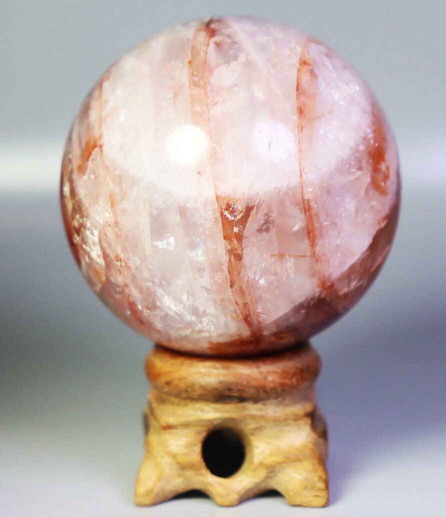 248g Natural Red FIRE Hematoid QUARTZ Crystal Sphere Ball Stone Healing/Stand