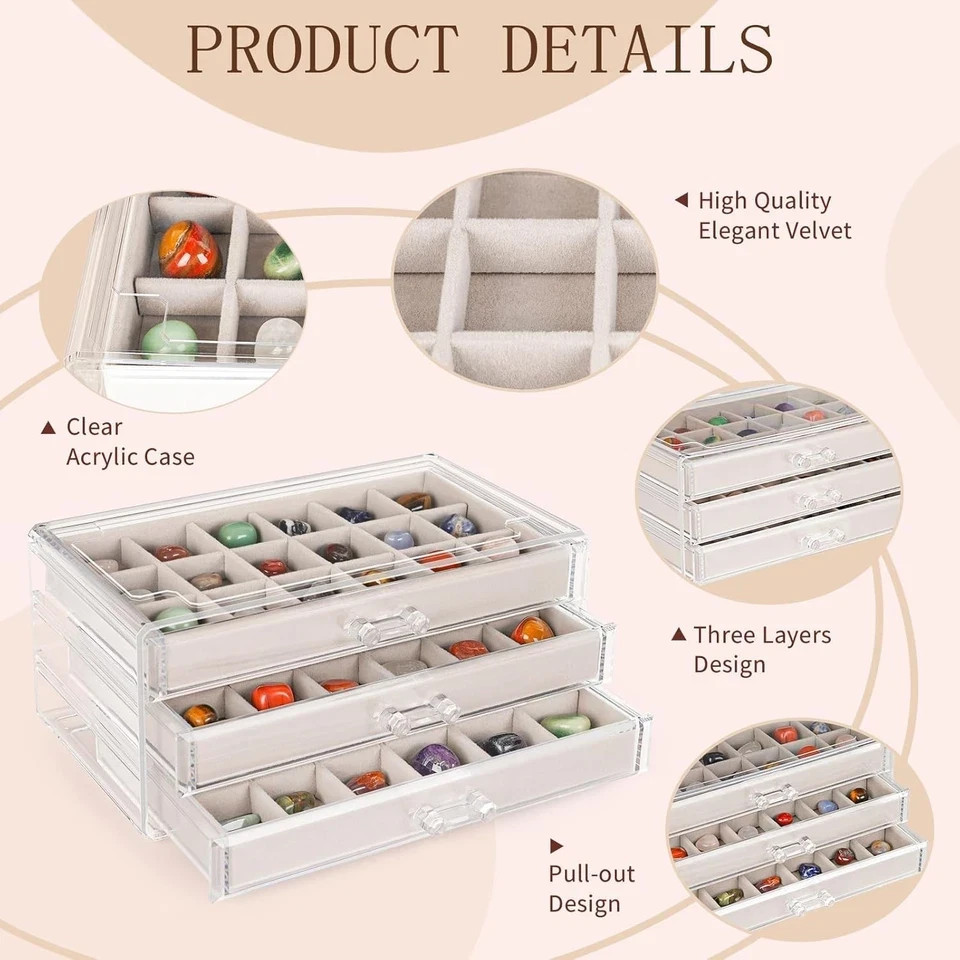 Rock Display Case,54 Grids Rock Collection Box for Kids with Mini Magnifying*