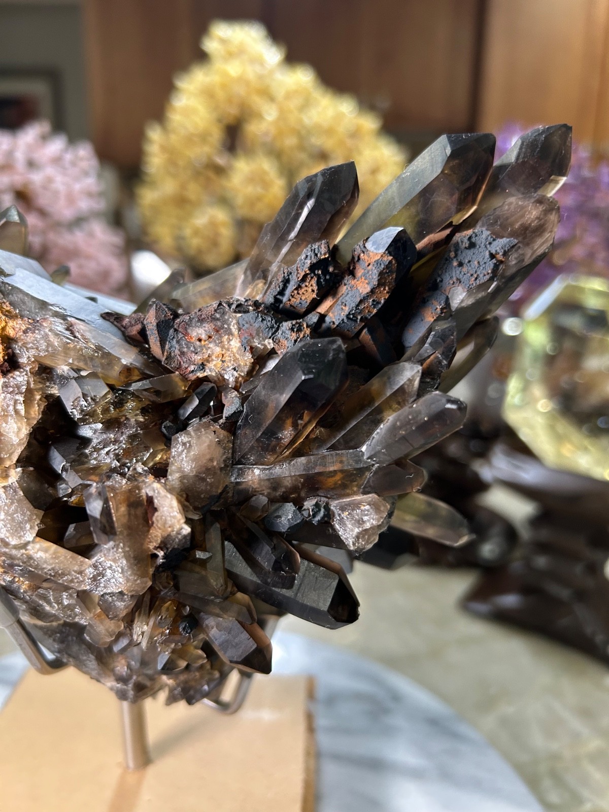 Black Quartz Specimen Freeform on custom acrylic stand big
