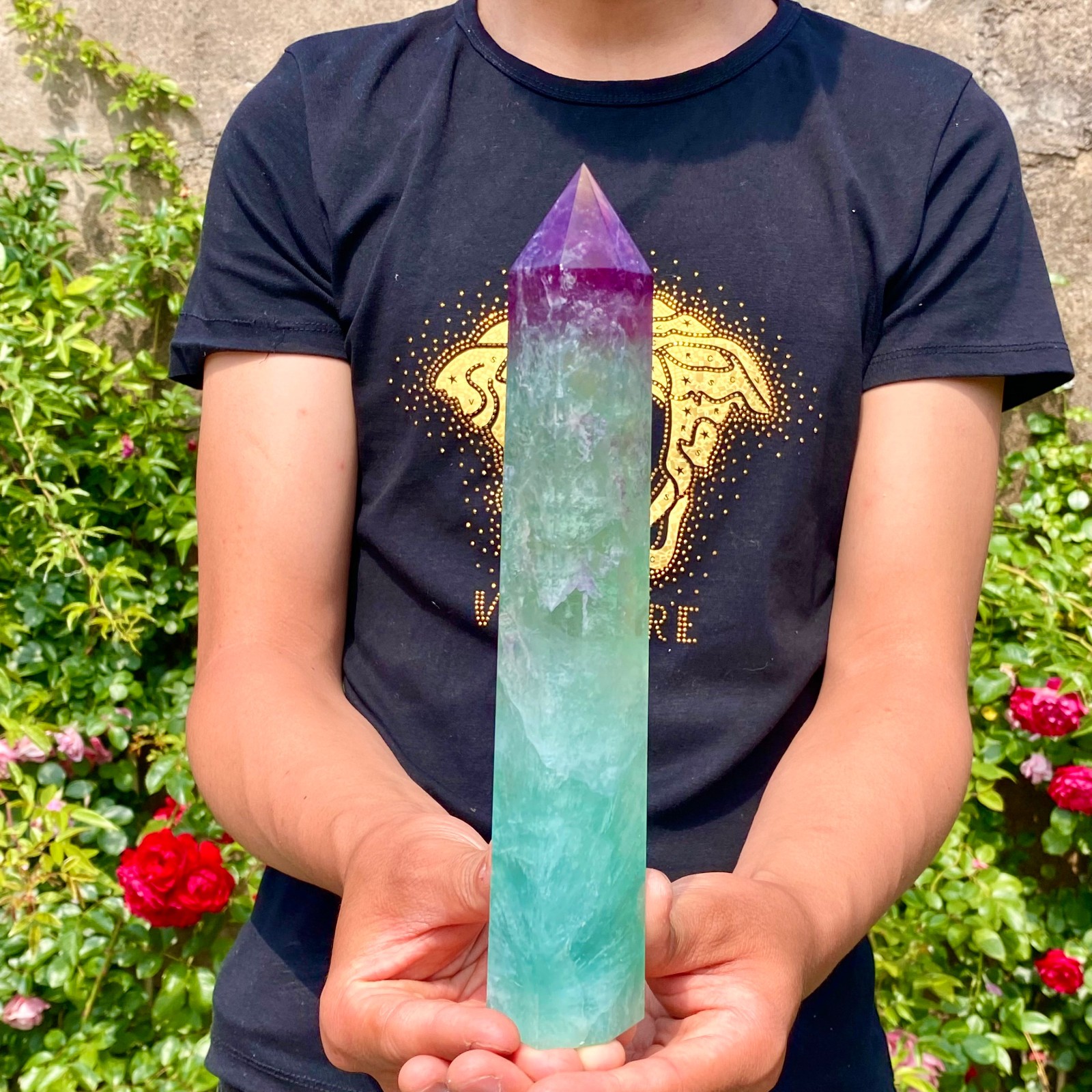 1.6LB Natural rainbow fluorite obelisk quartz crystal wand point Gem Healing