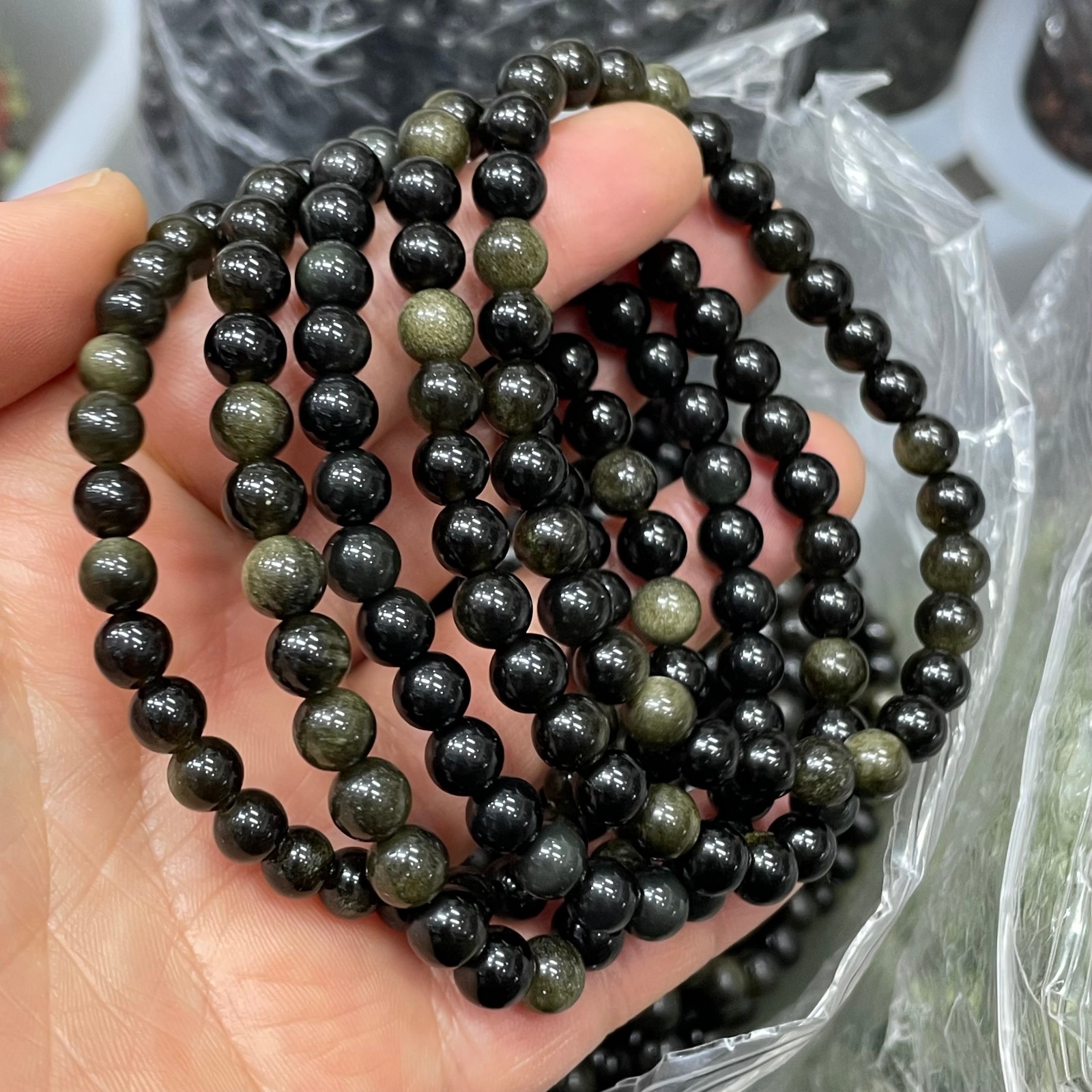 6mm 10pcs Wholesale obsidian Beaded Stretch Bracelet