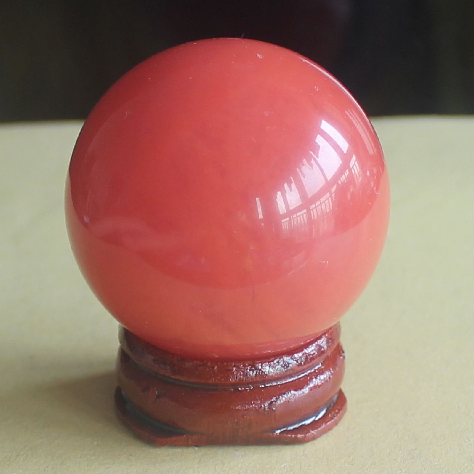 Red volcano cherry quartz sphere ball with wood stand healing Reiki craft