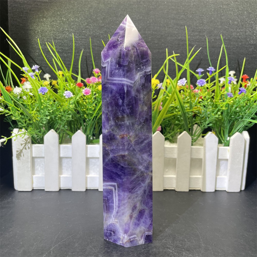 1.6LB 7.6″ Natural Dream Amethyst Obelisk Quartz Crystal Tower Point Decor