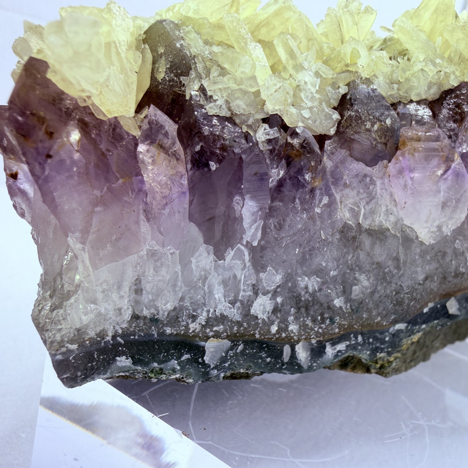 Rare Purple Amethyst Yellow Calcite Cluster Brazil 4.8″ Display