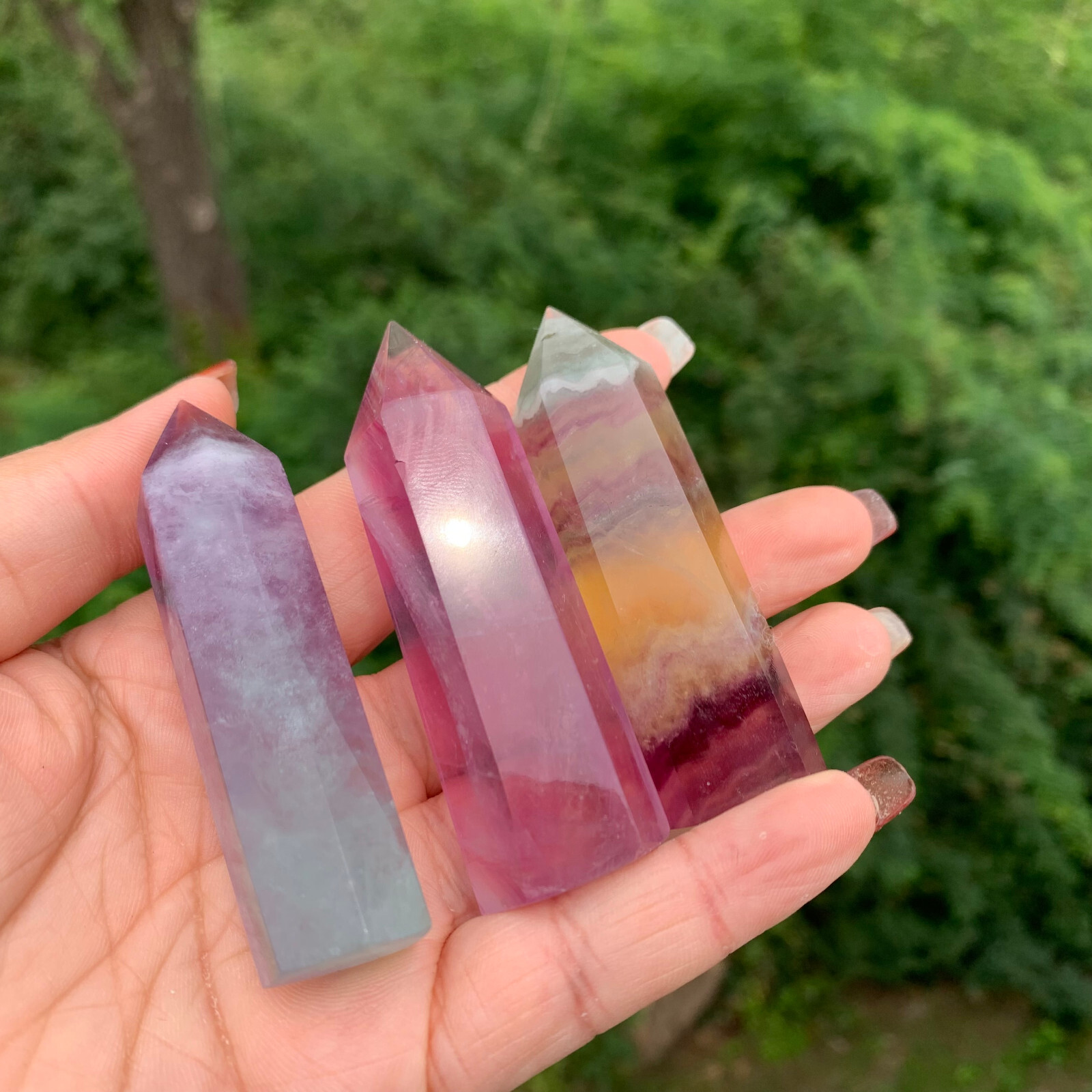 1kg Natural fluorite quartz obelisk crystal wand point healing random G666