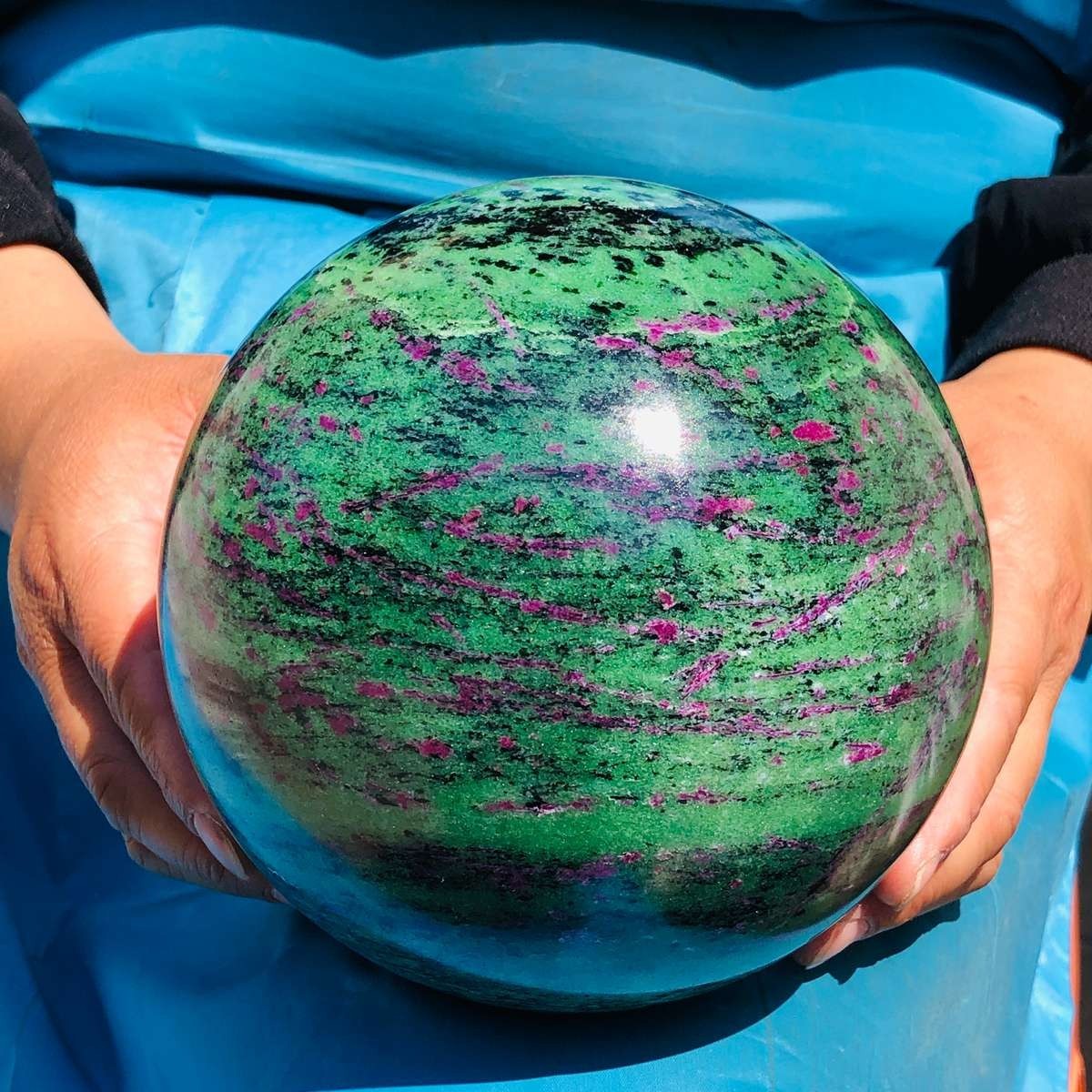 9.81 LB Large Natural Ruby Zoisite Sphere Crystal Healing Stone Specimen 5152