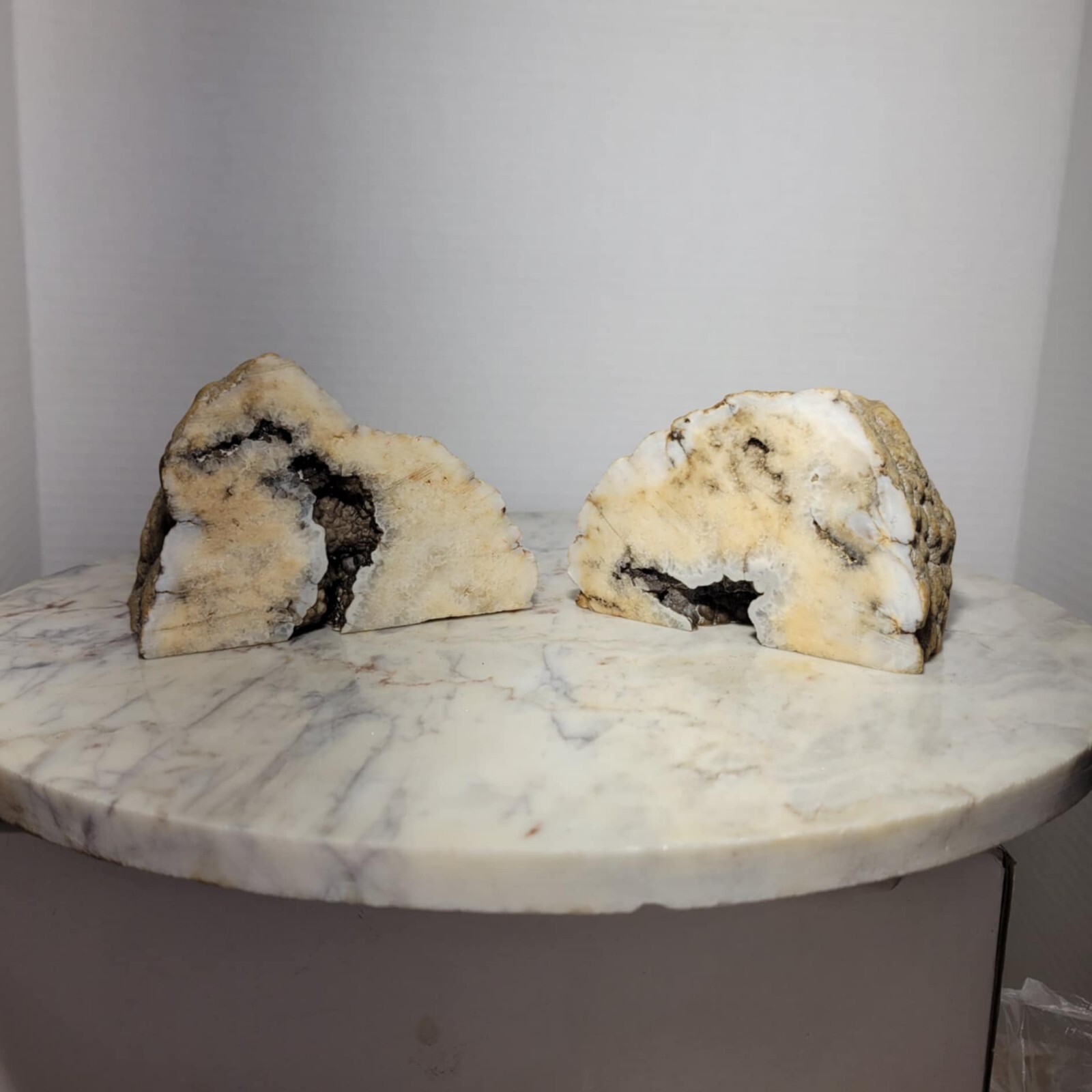 Large Open Geode Machine Cut Perfect Bookends Heavy Shades Of White And Brown