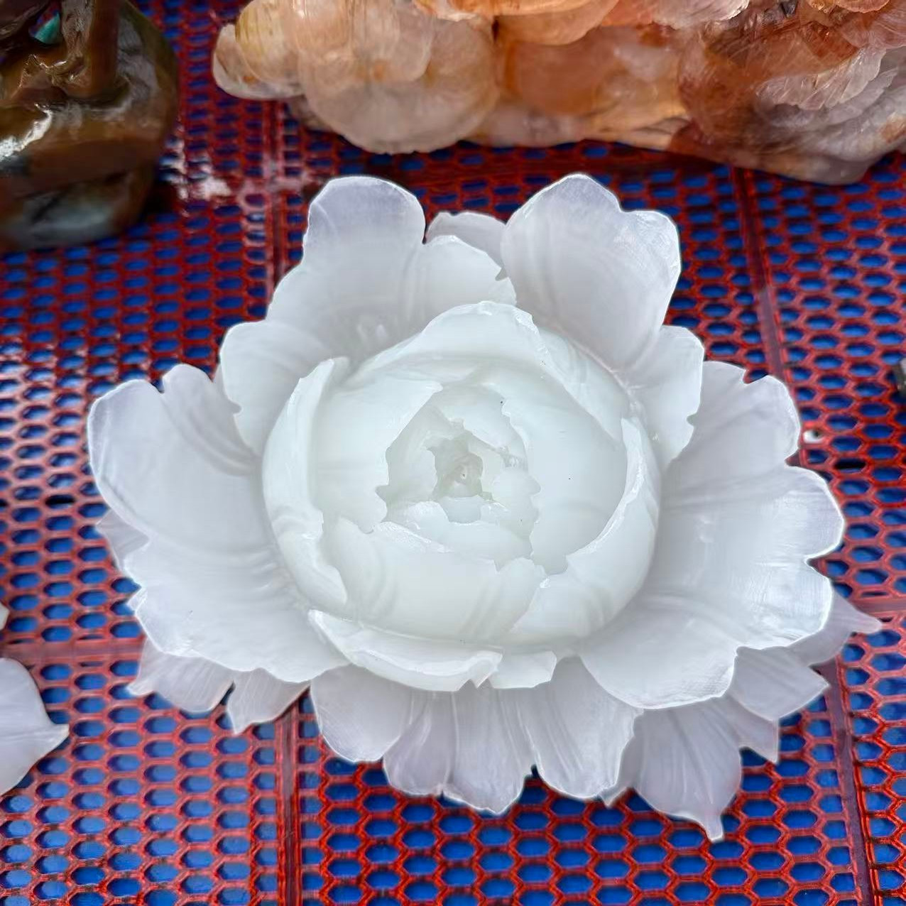1pc Natural White Quartz Carved Flower Skull Crystal Reiki Healing Decor Gift