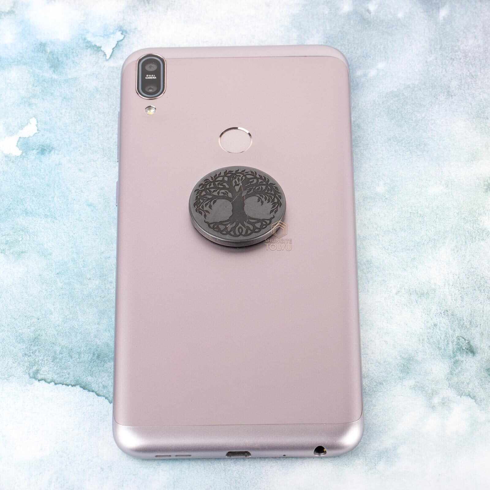 Shungite – EMF Protection Stone For Phone – Engraved Round Sticker 1.2 inches